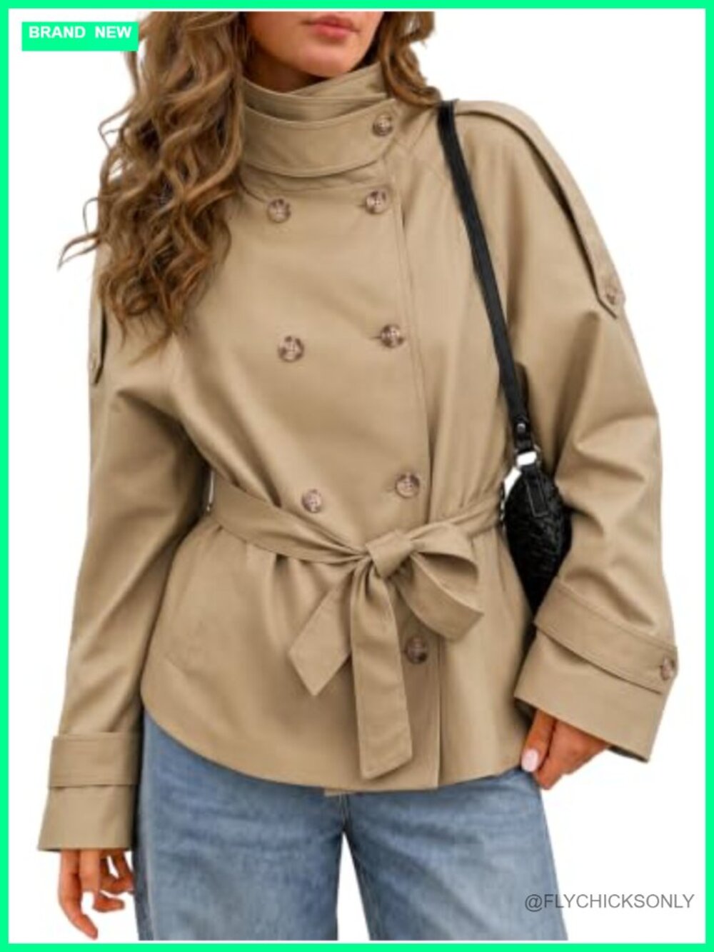 Womens Short Trench Coat Double Breasted Belted Fall Jacket